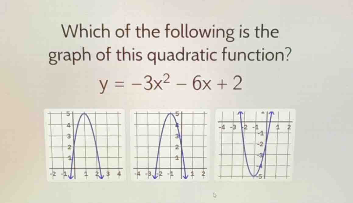 which of the following is the graph of this quadratic function? y = -3x…