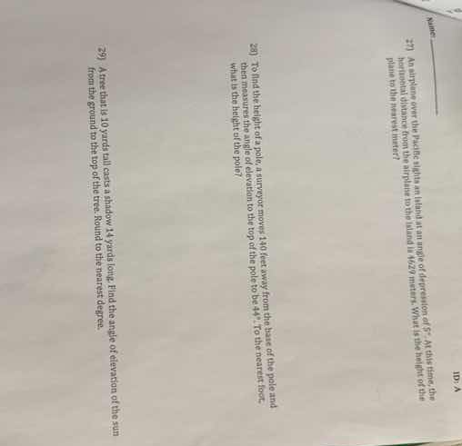 27. an airplane over the pacific sights an atoll at an angle of depress…
