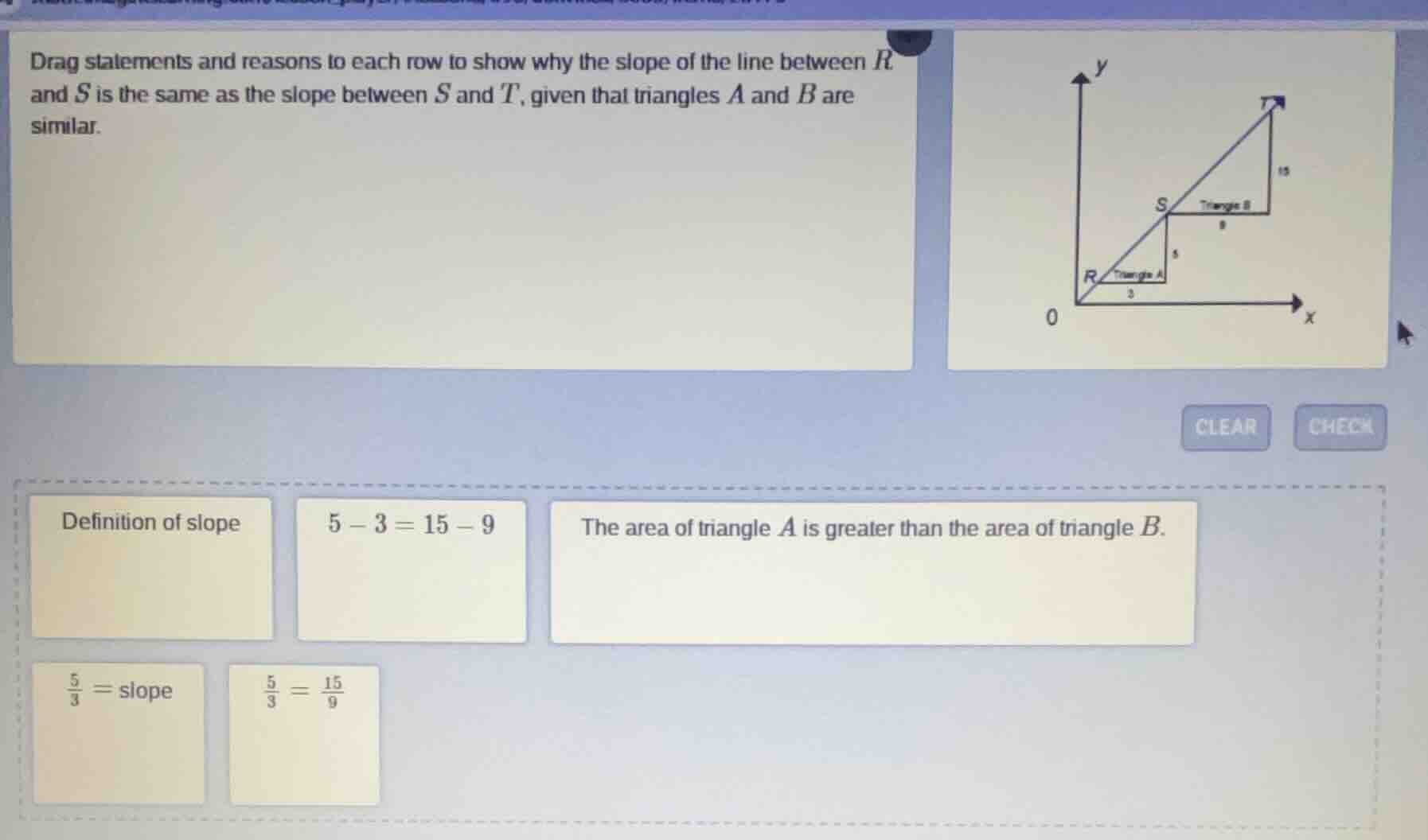 drag statements and reasons to each row to show why the slope of the li…