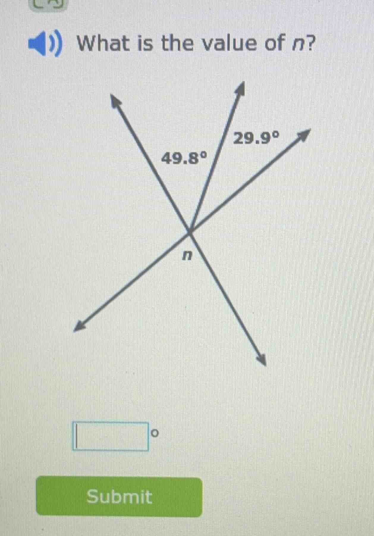 what is the value of n? (with an image of intersecting lines and angles…