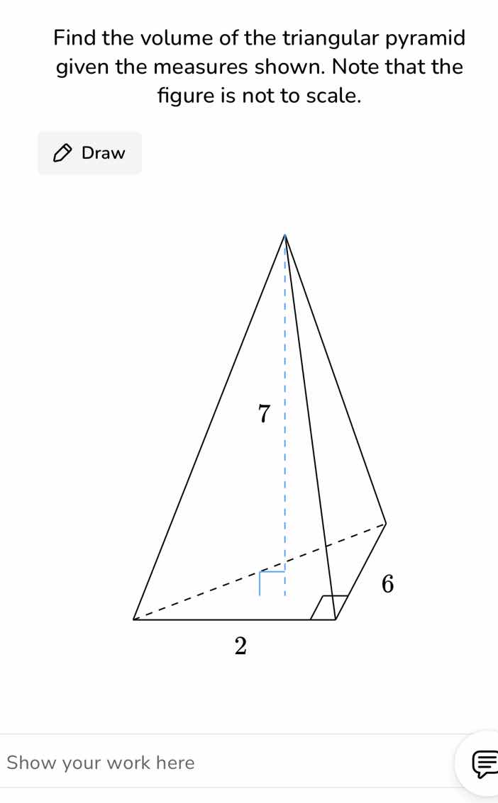find the volume of the triangular pyramid given the measures shown. not…