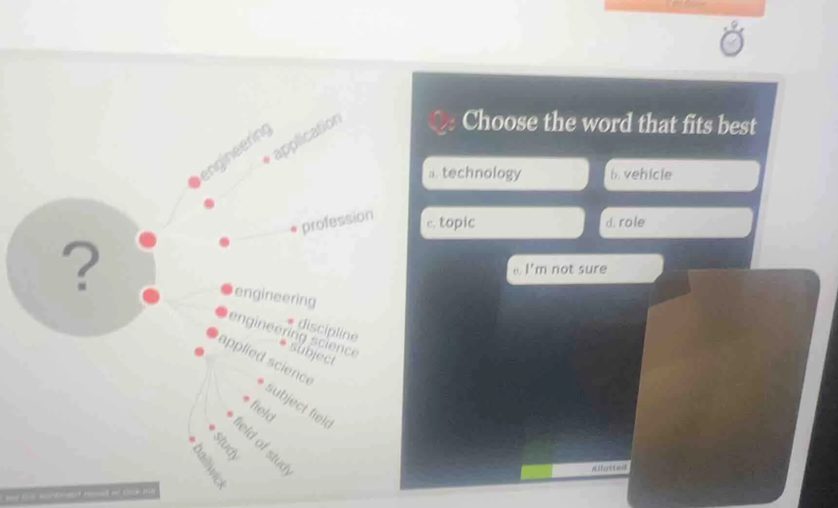 choose the word that fits best a. technology b. vehicle c. topic d. rol…