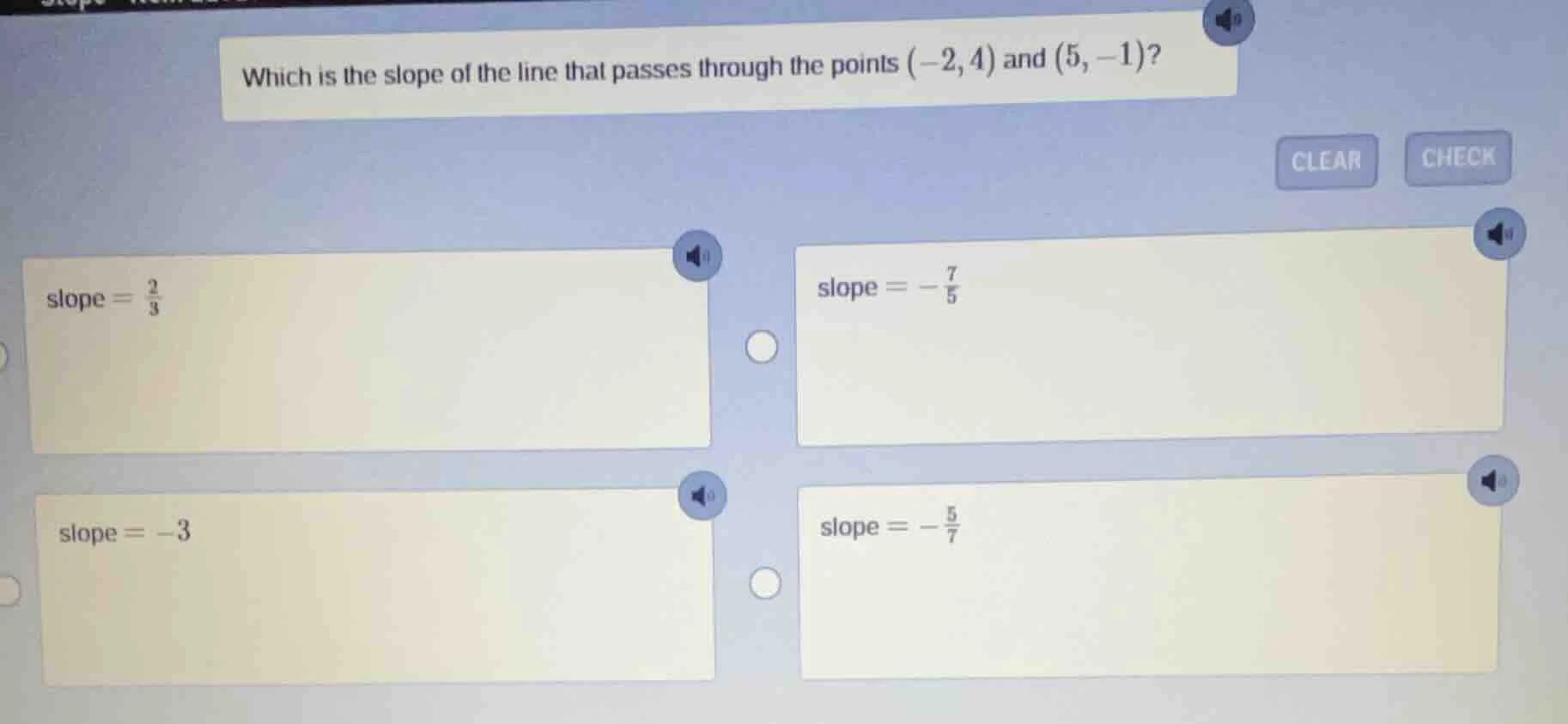 which is the slope of the line that passes through the points (-2, 4) a…