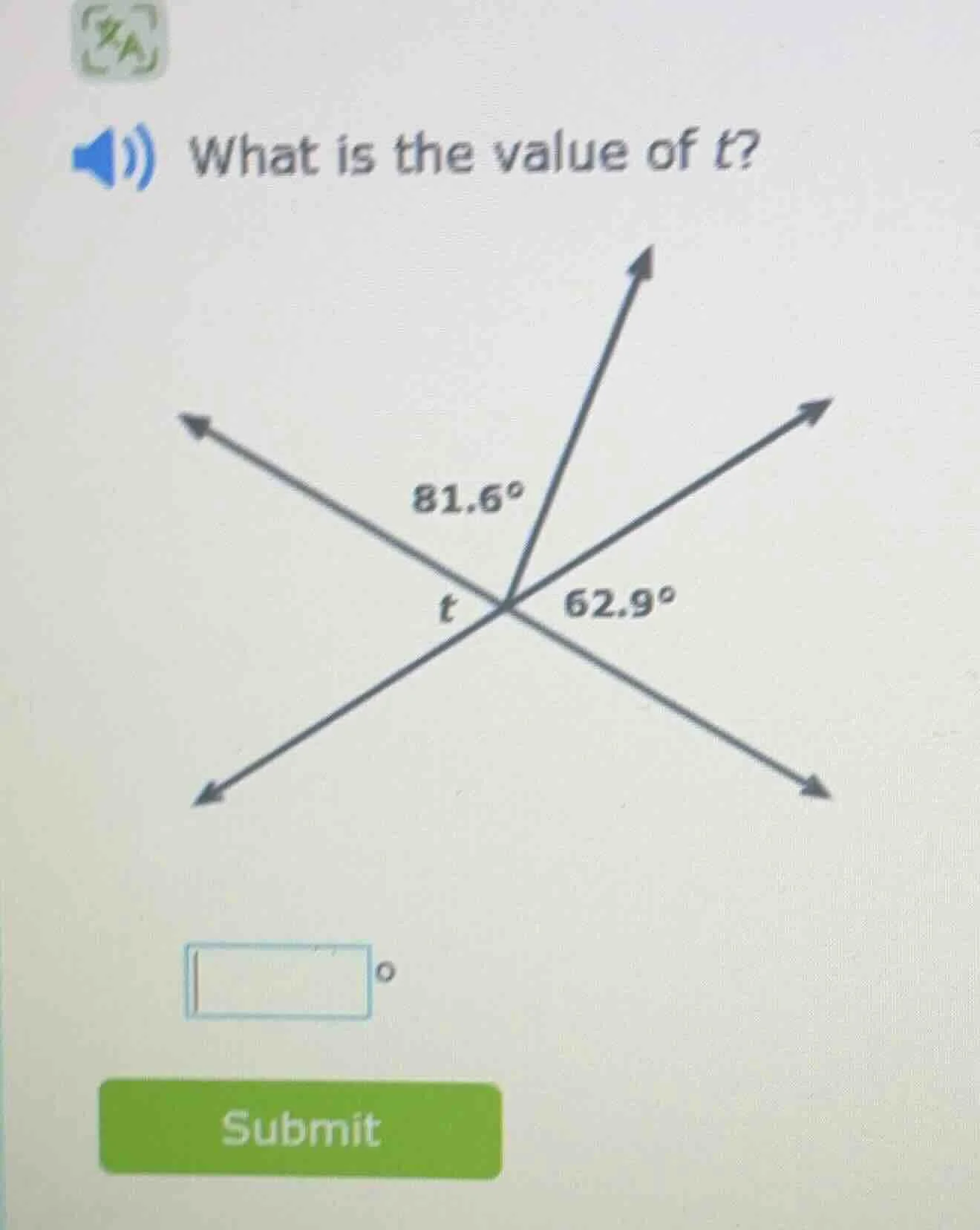 what is the value of t? 81.6° t 62.9°