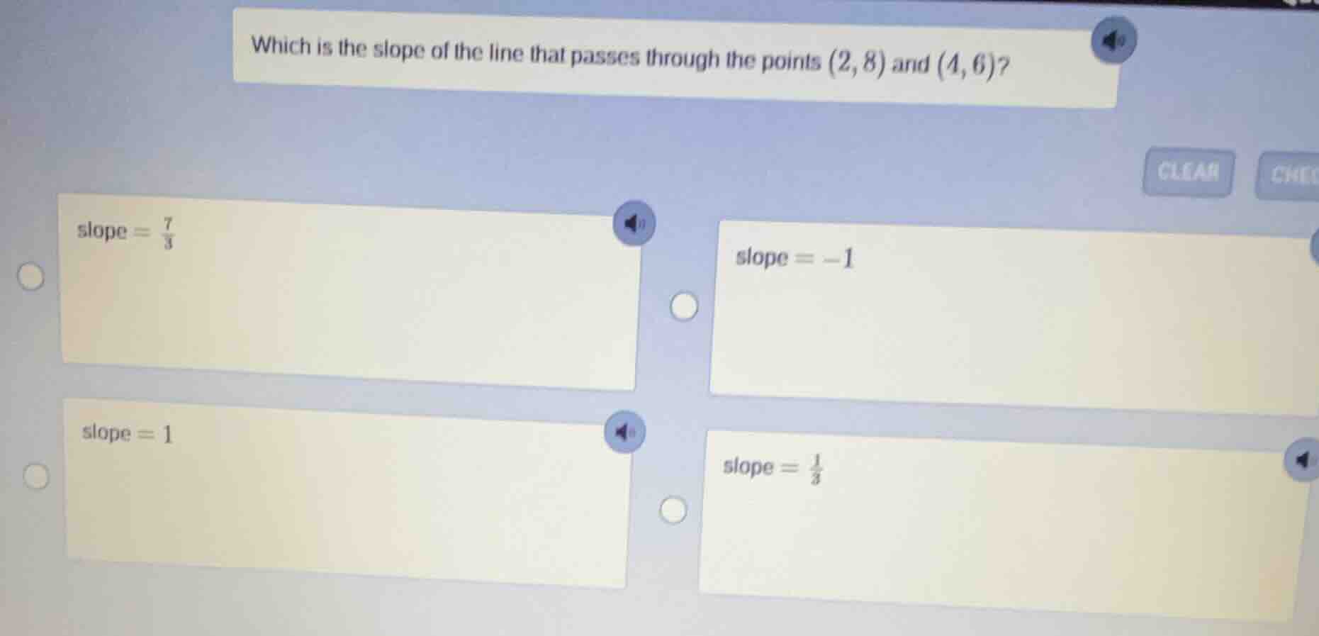 which is the slope of the line that passes through the points (2, 8) an…