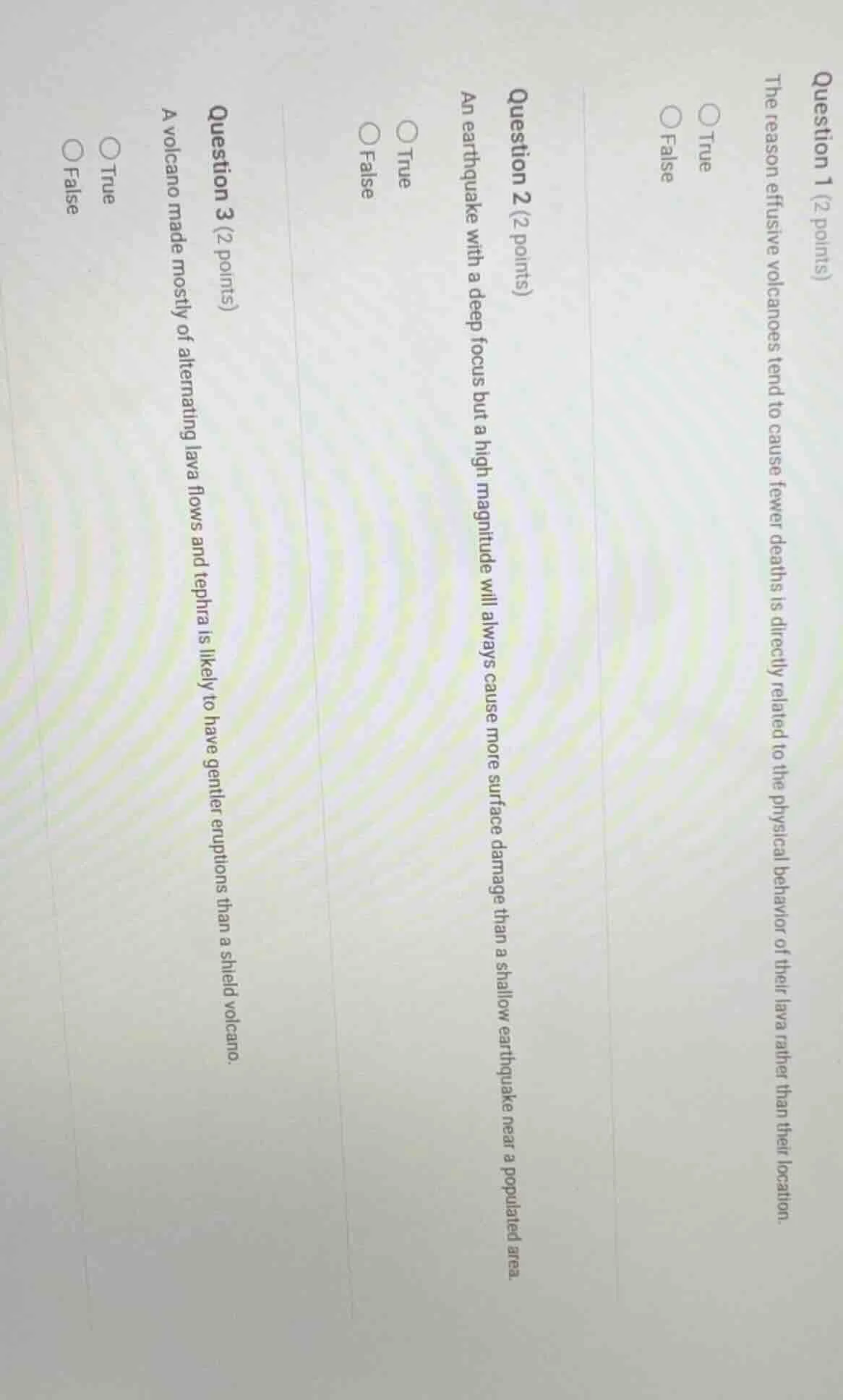 question 1 (2 points) the reason effusive volcanoes tend to cause fewer…