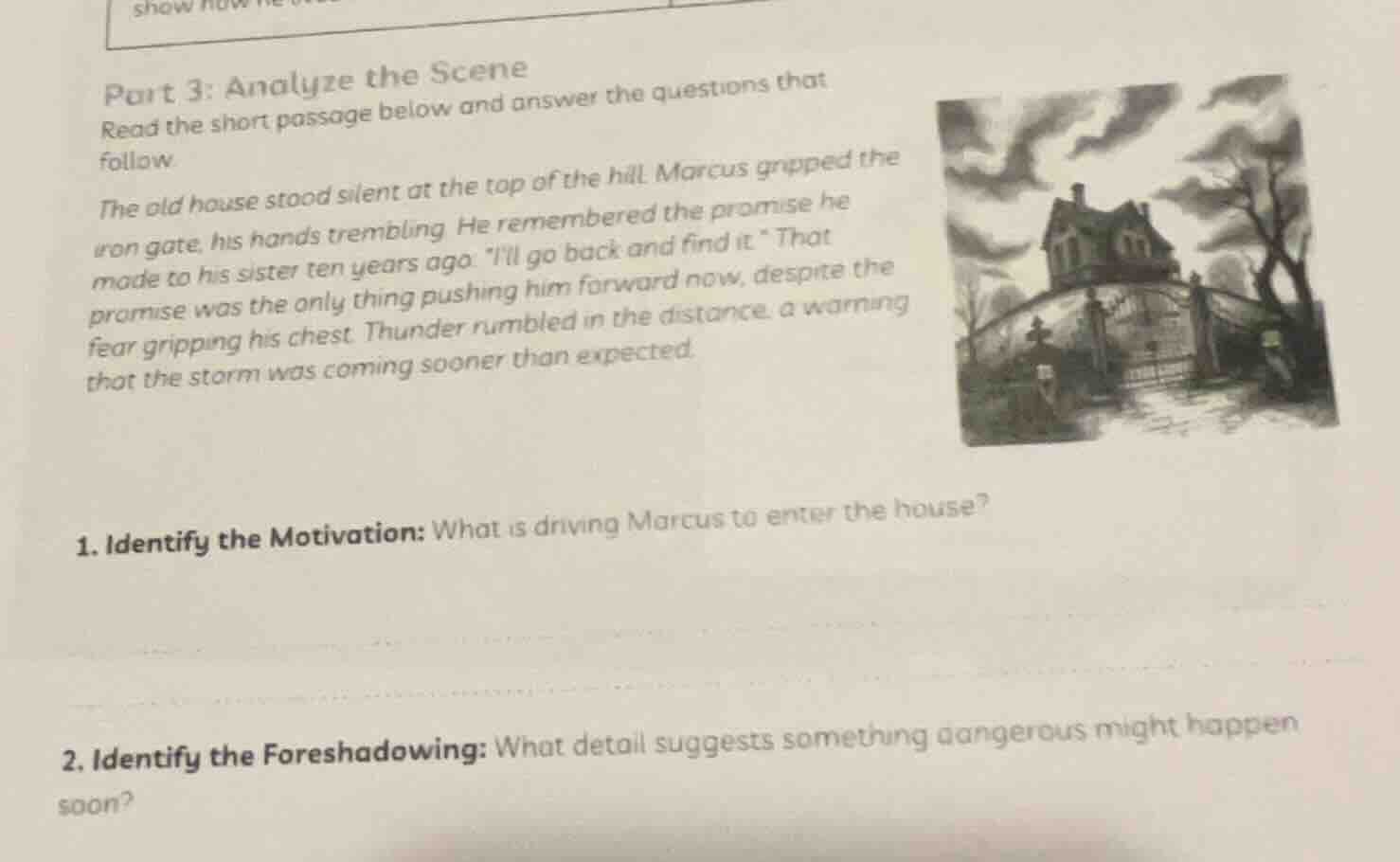 part 3: analyze the scene read the short passage below and answer the q…
