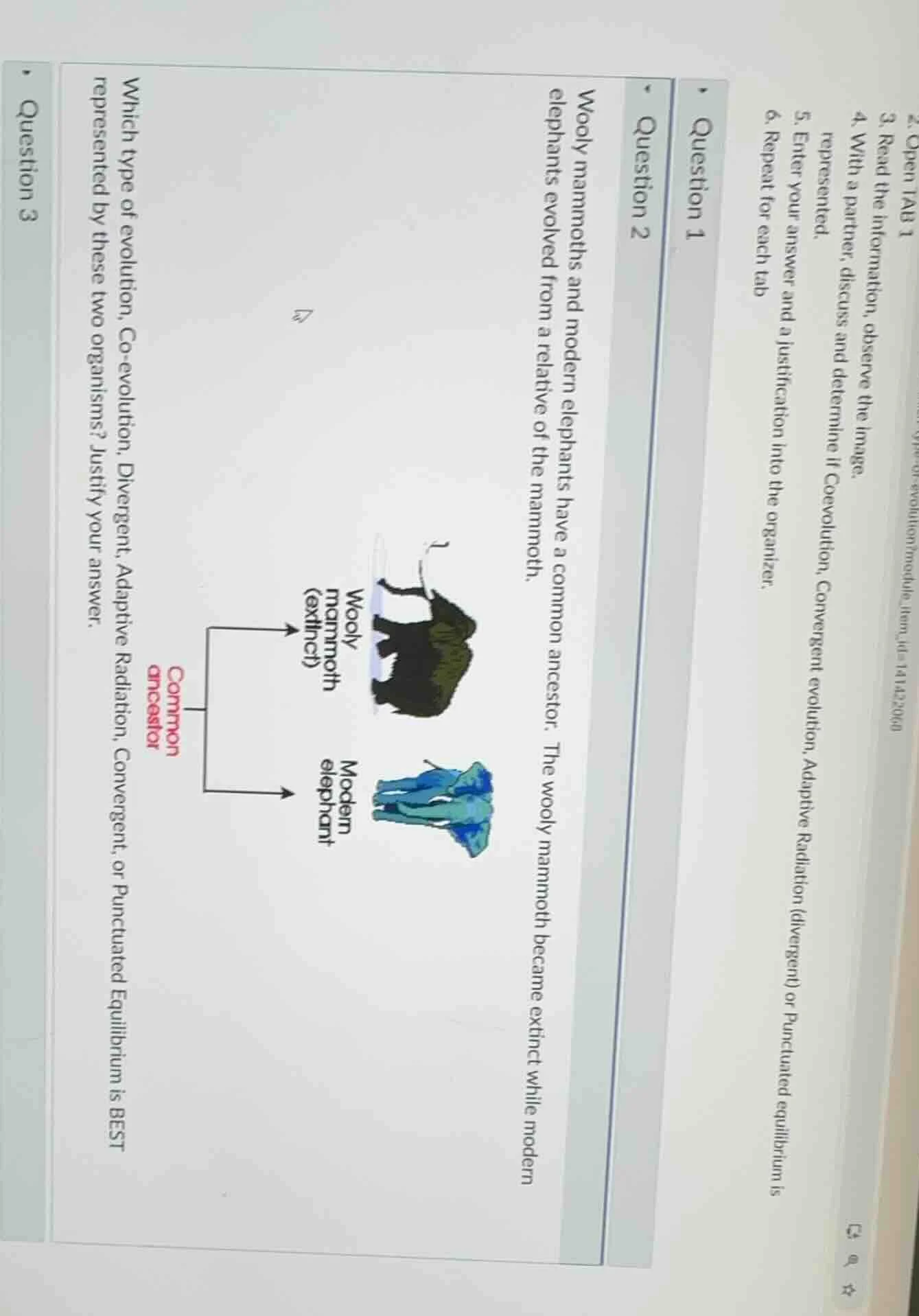 question 2 wooly mammoths and modern elephants have a common ancestor. …