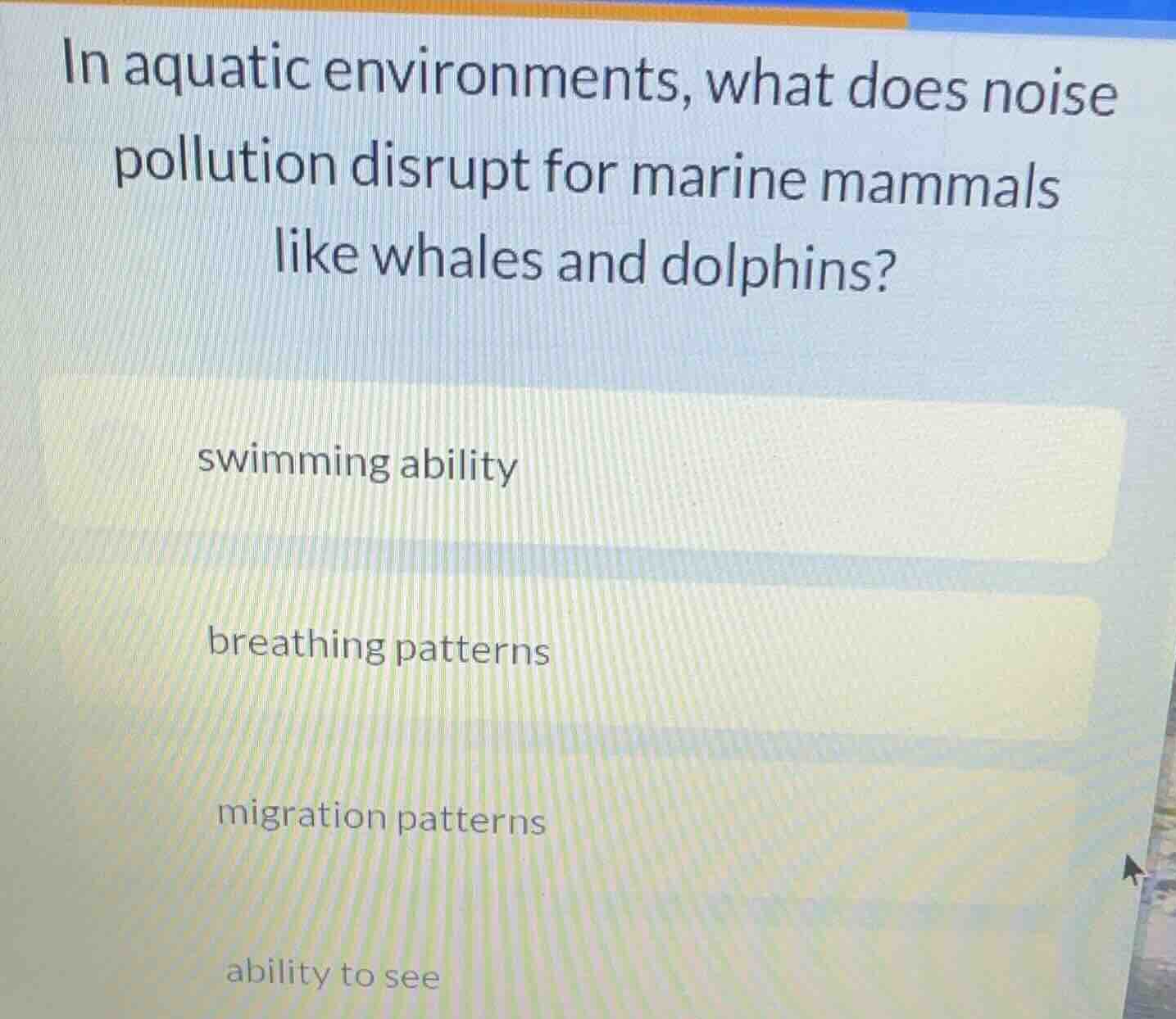 in aquatic environments, what does noise pollution disrupt for marine m…