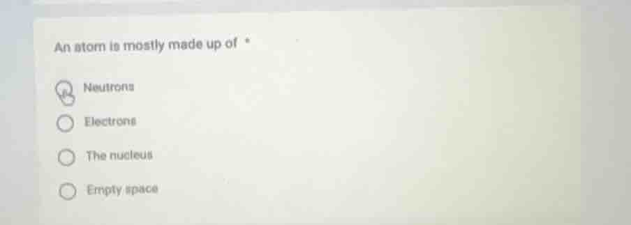 an atom is mostly made up of neutrons electrons the nucleus empty space