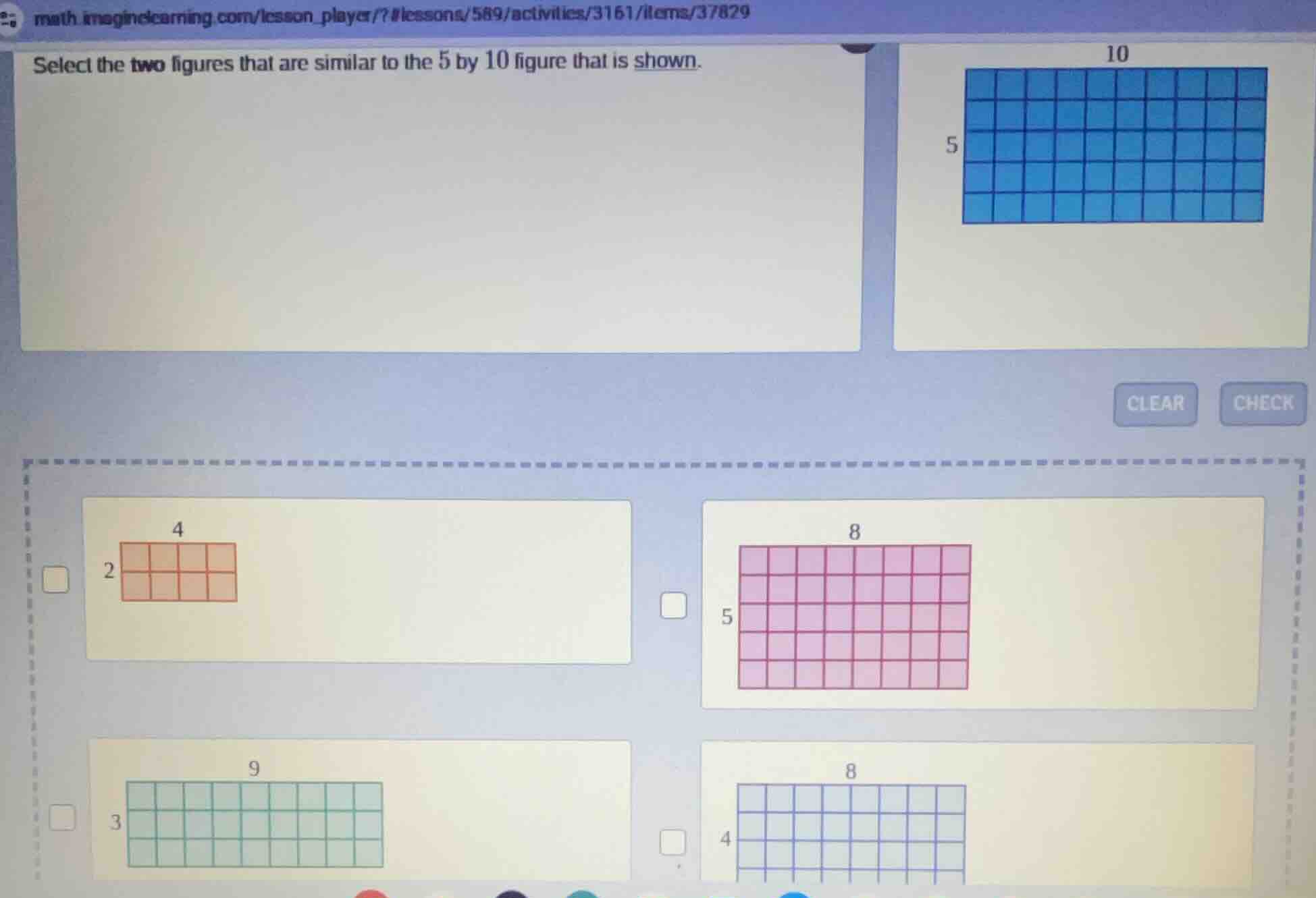 select the two figures that are similar to the 5 by 10 figure that is s…