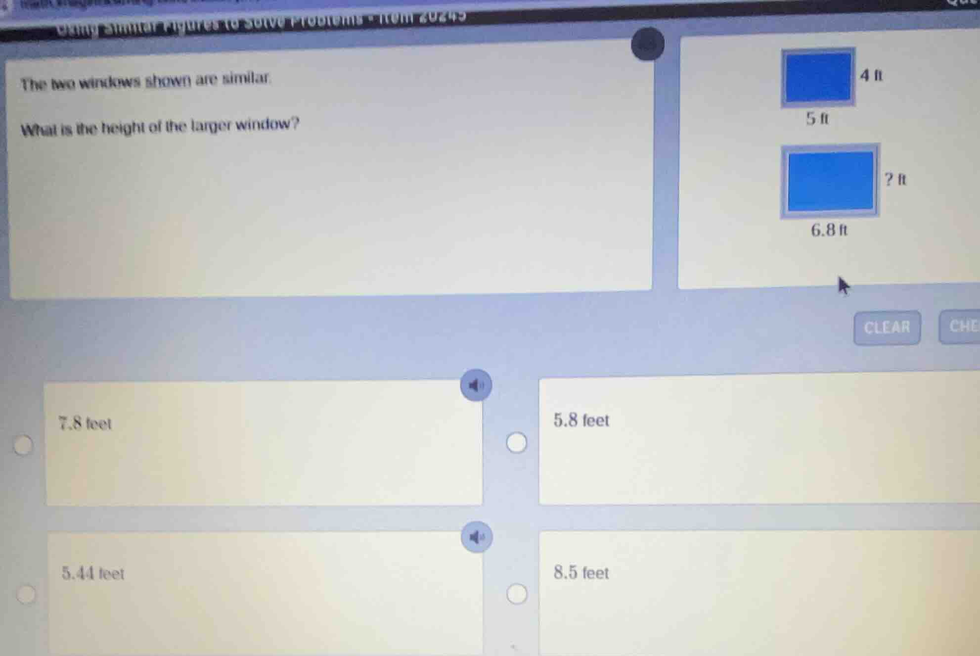 the two windows shown are similar. what is the height of the larger win…