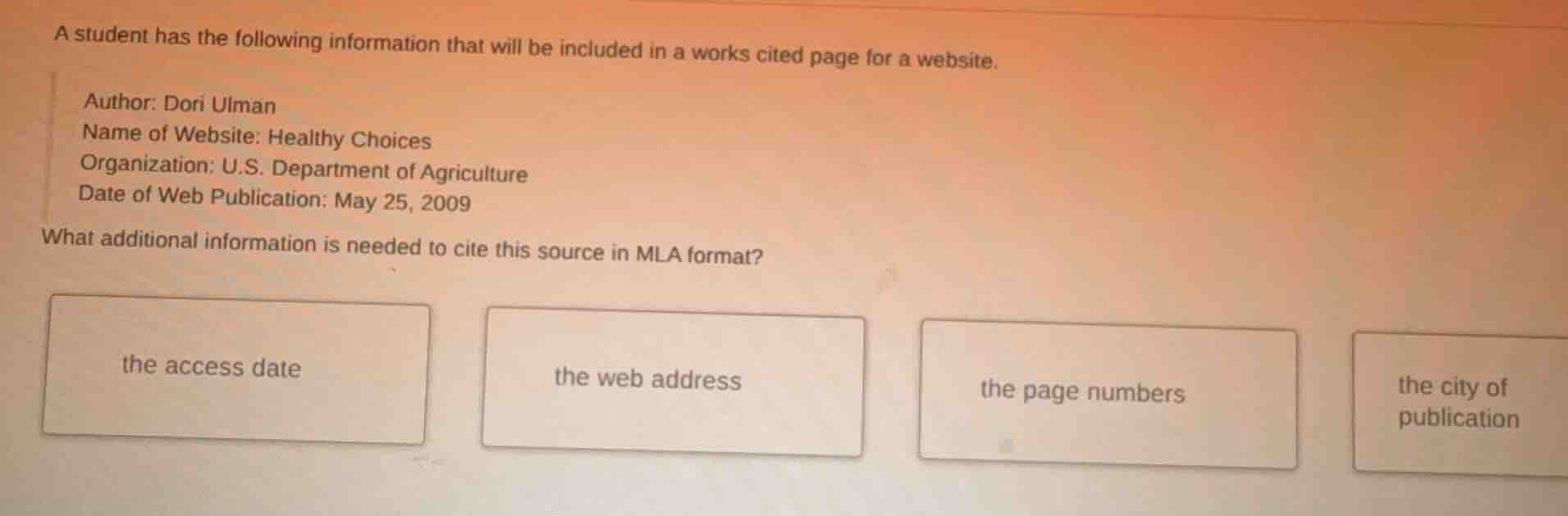 a student has the following information that will be included in a work…