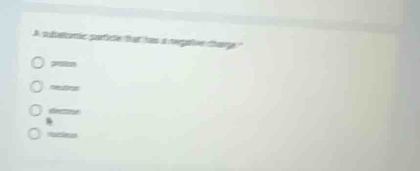 a subatomic particle that has a negative charge? proton neutron electro…