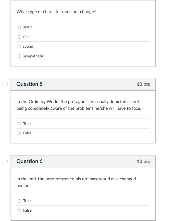 what type of character does not change? static flat round sympathetic q…