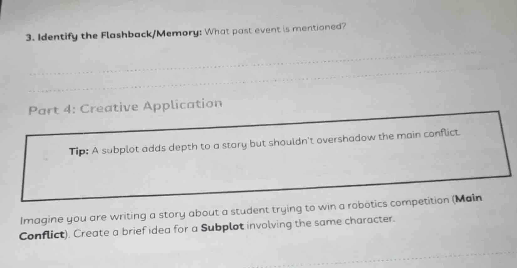 3. identify the flashback/memory: what past event is mentioned? part 4:…