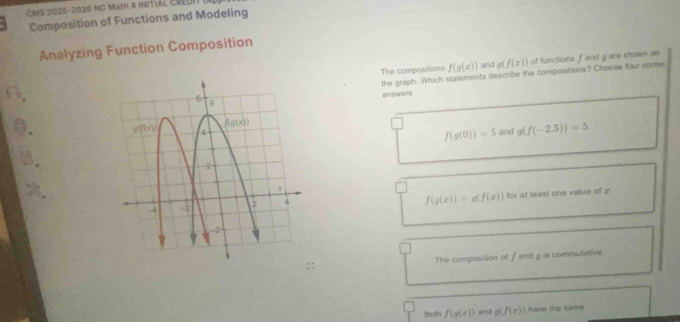 cms 2025 - 2026 nc math 4 initial credit composition of functions and m…
