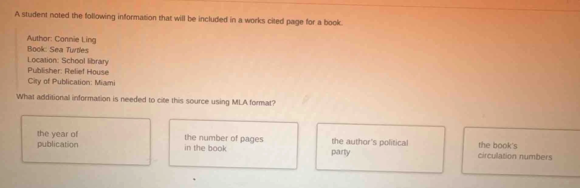 a student noted the following information that will be included in a wo…