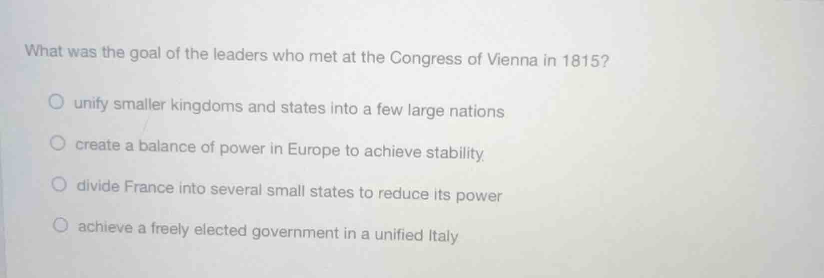 what was the goal of the leaders who met at the congress of vienna in 1…