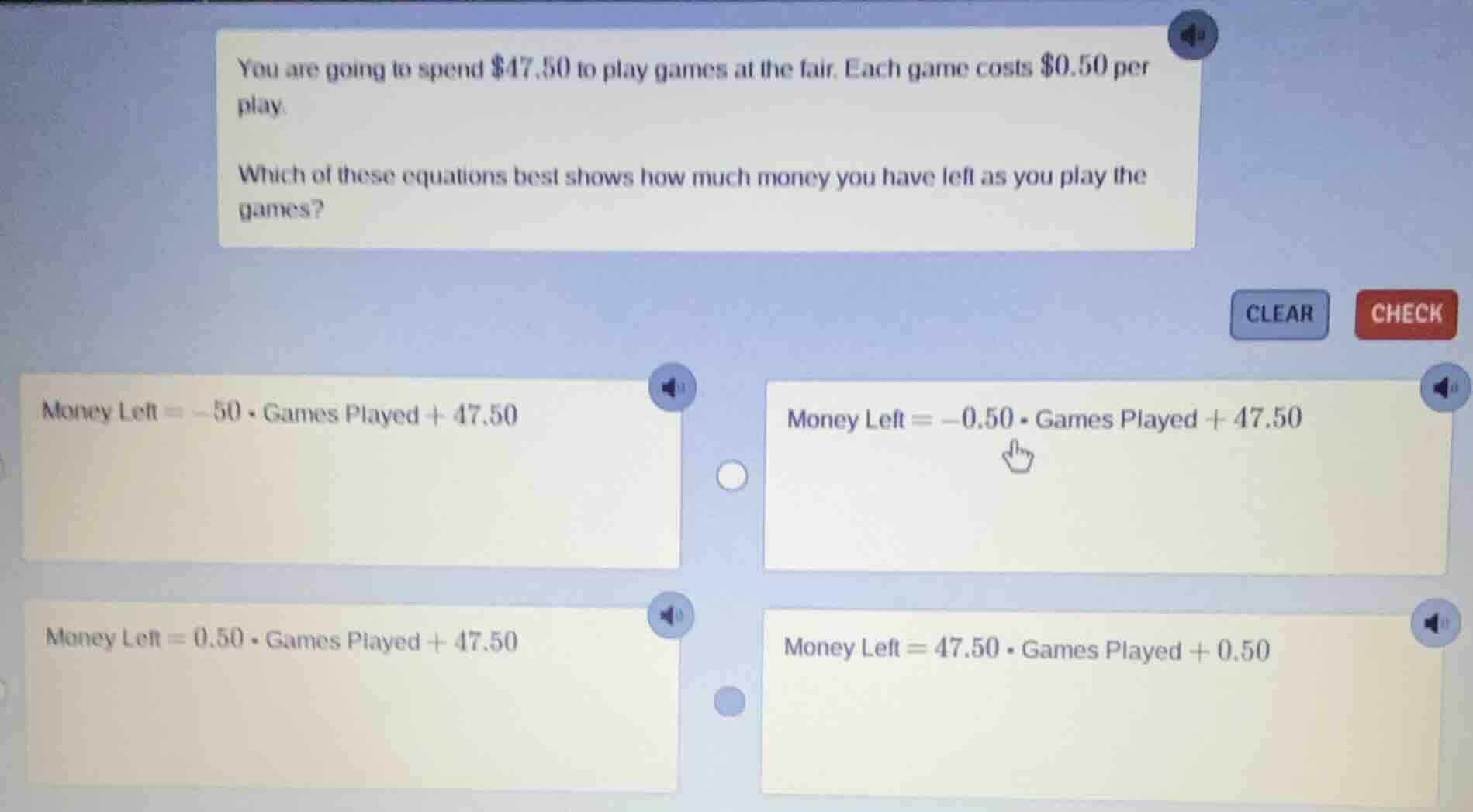 you are going to spend $47.50 to play games at the fair. each game cost…