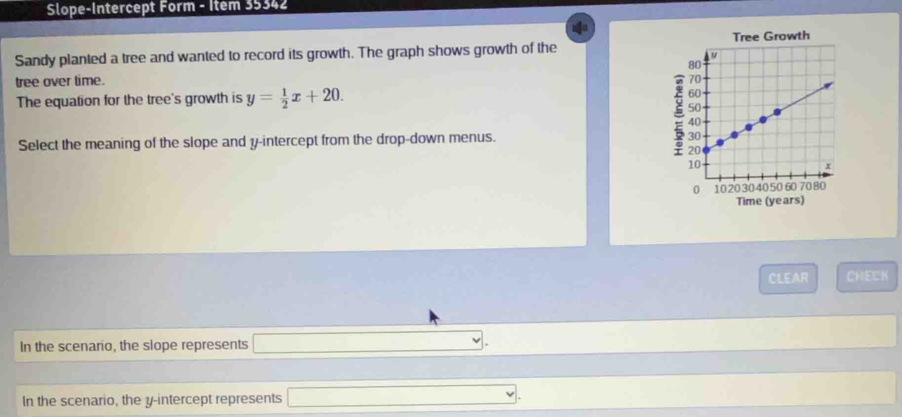 slope-intercept form - item 35342 sandy planted a tree and wanted to re…