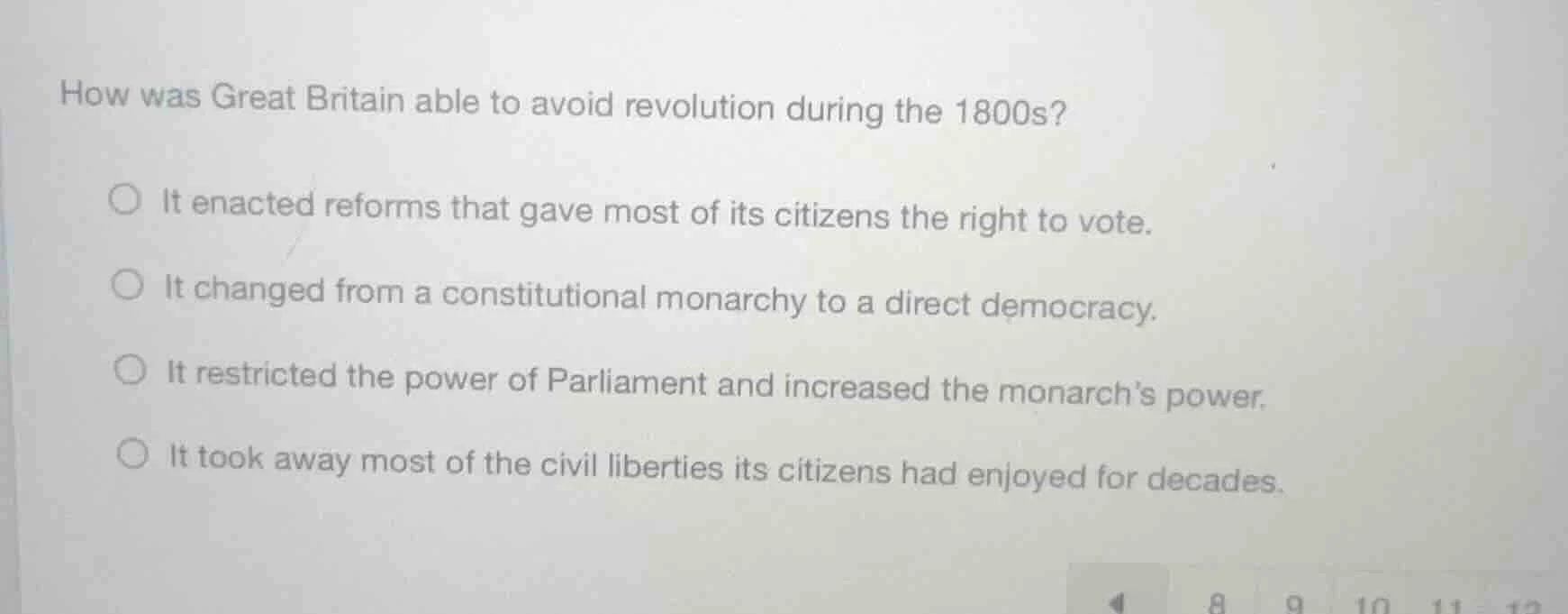 how was great britain able to avoid revolution during the 1800s? it ena…