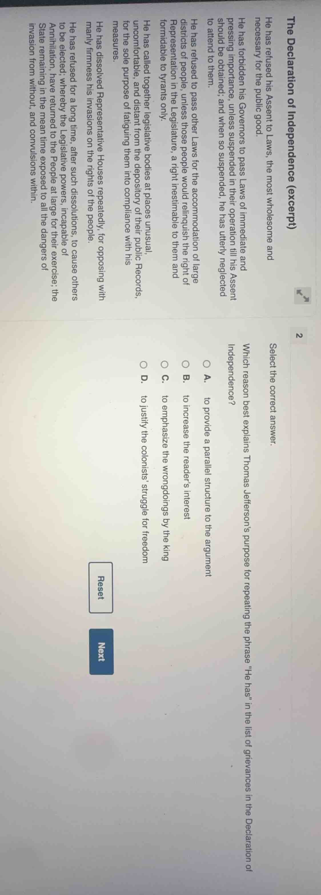 the declaration of independence (excerpt) he has refused his assent to …
