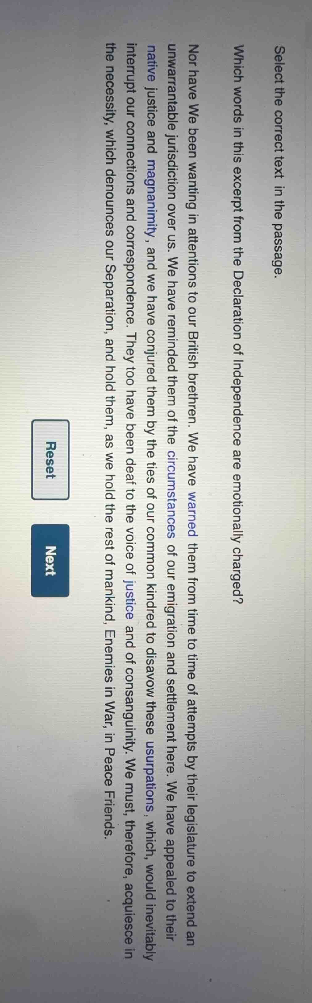 select the correct text in the passage. which words in this excerpt fro…