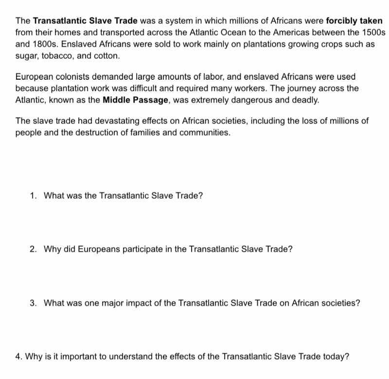 the transatlantic slave trade was a system in which millions of african…