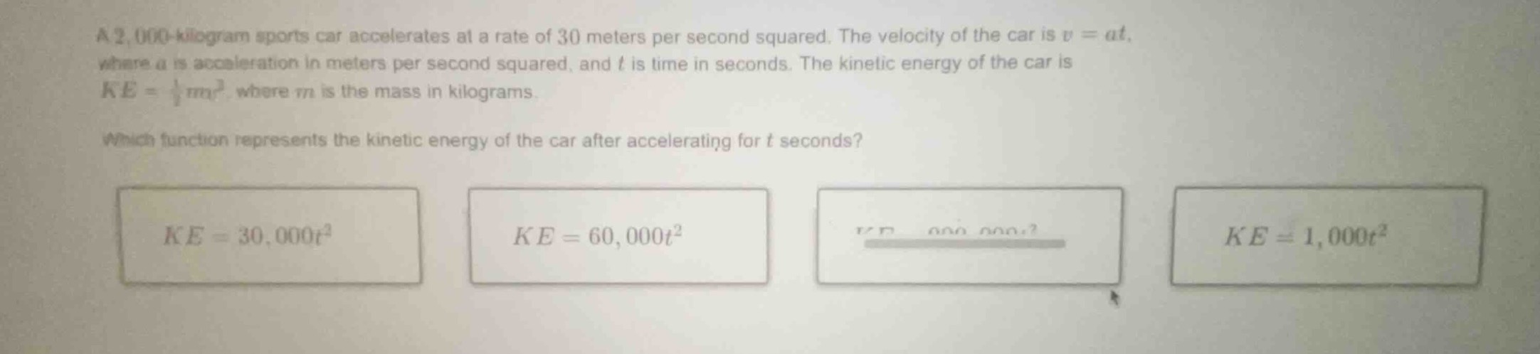 a 2,000 - kilogram sports car accelerates at a rate of 30 meters per se…