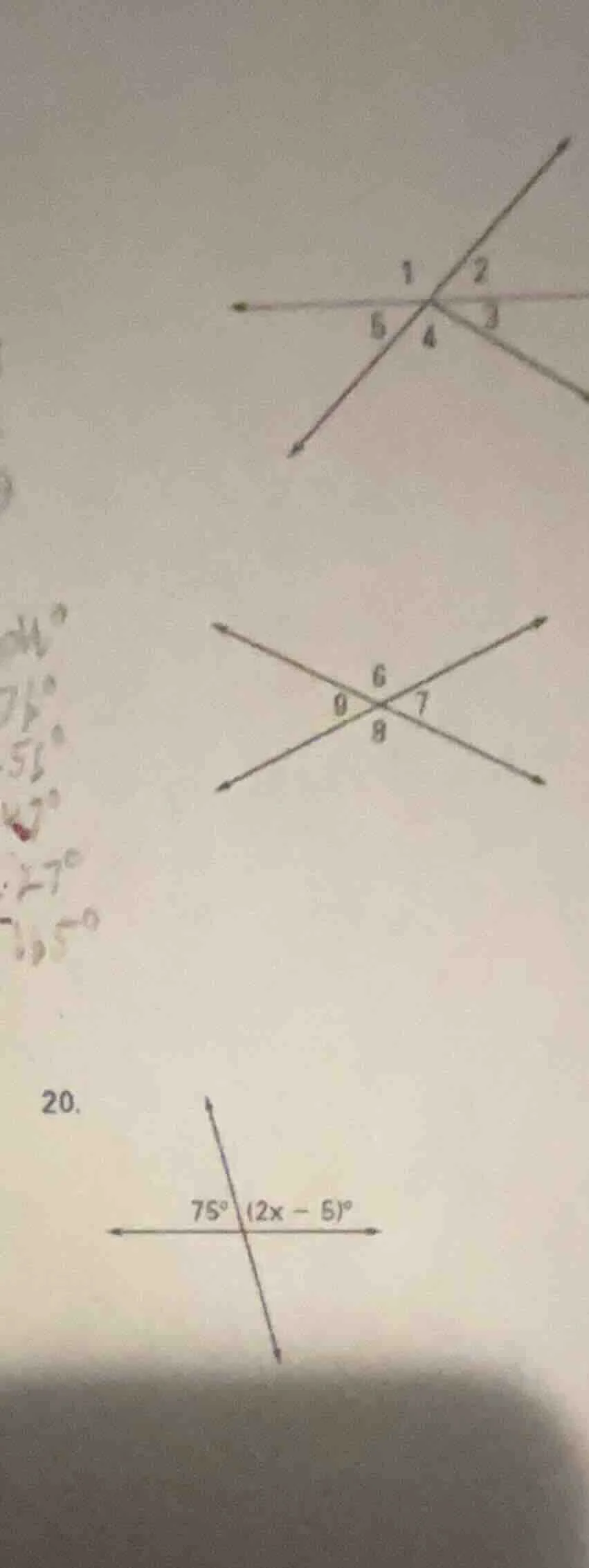 20. $75^circ$ $(2x - 5)^circ$