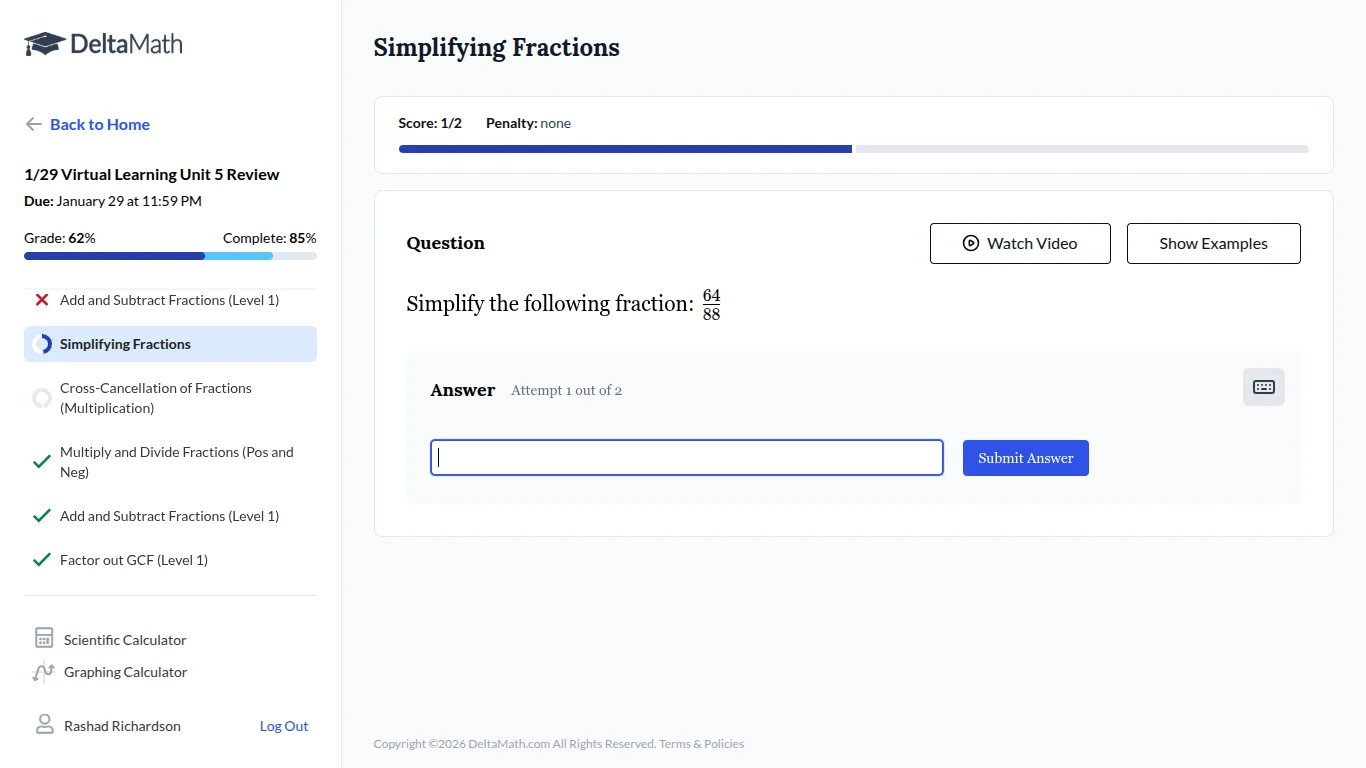 simplify the following fraction: \\(\frac{64}{88}\\)