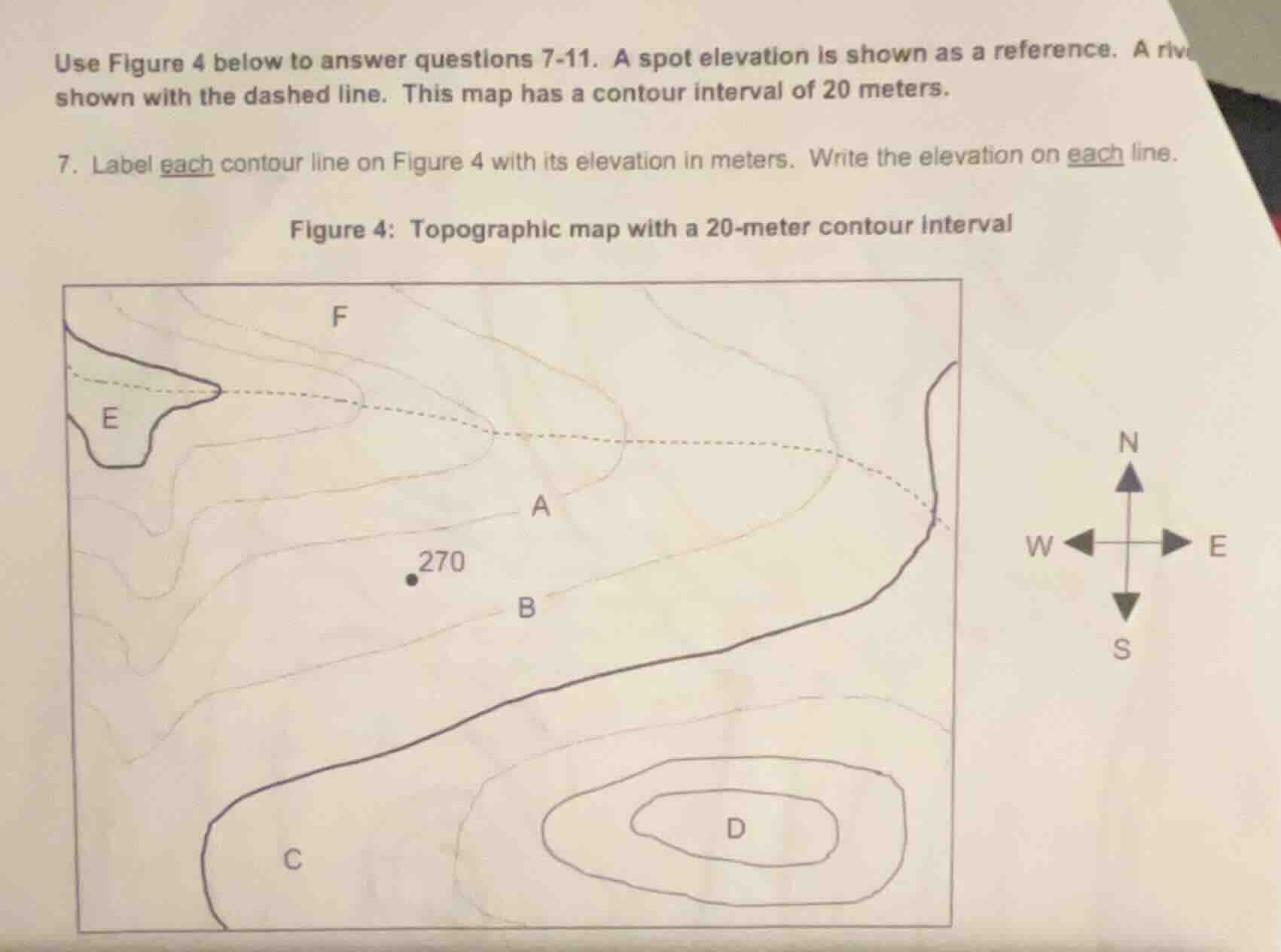 use figure 4 below to answer questions 7-11. a spot elevation is shown …