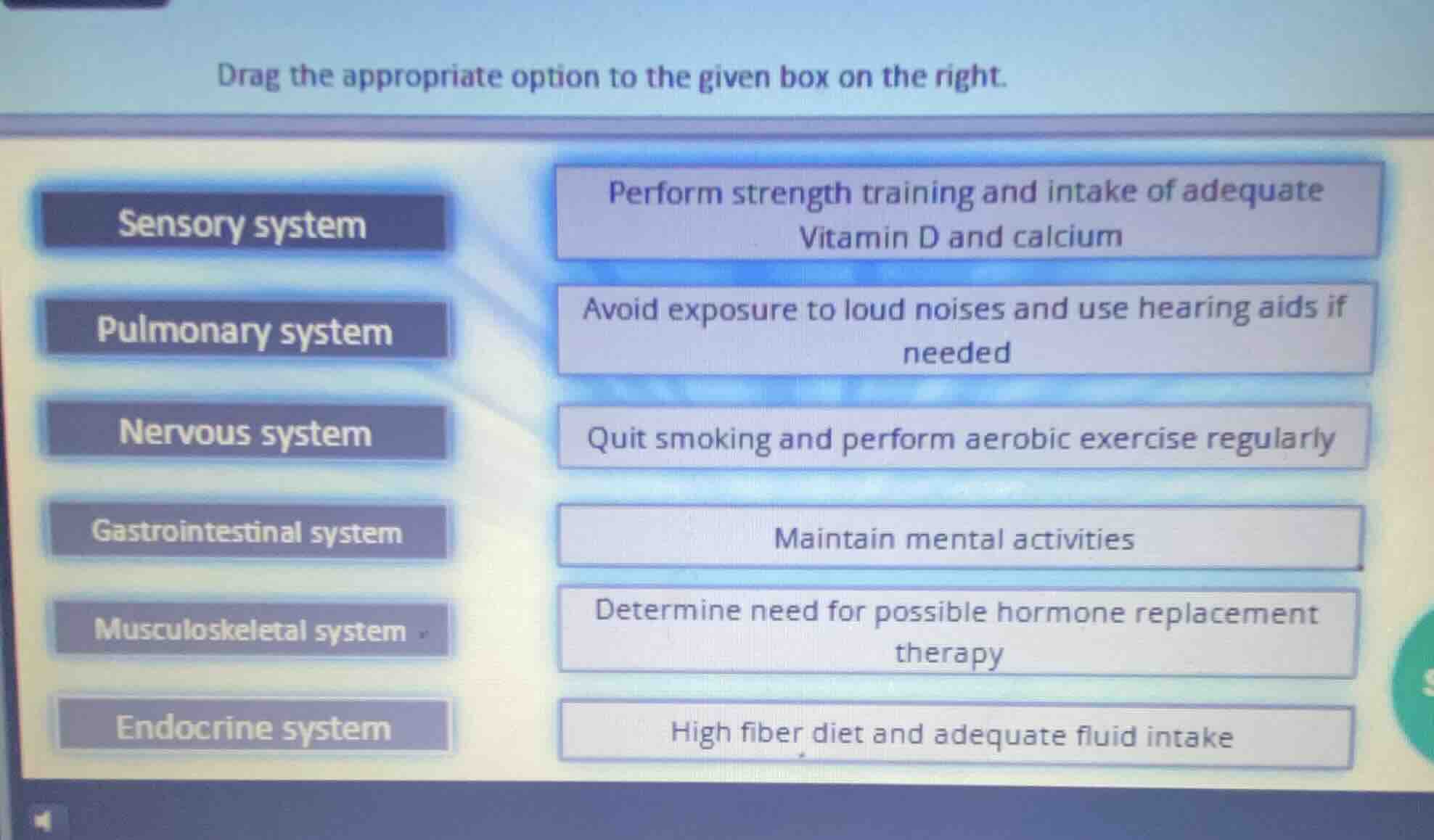 drag the appropriate option to the given box on the right. sensory syst…