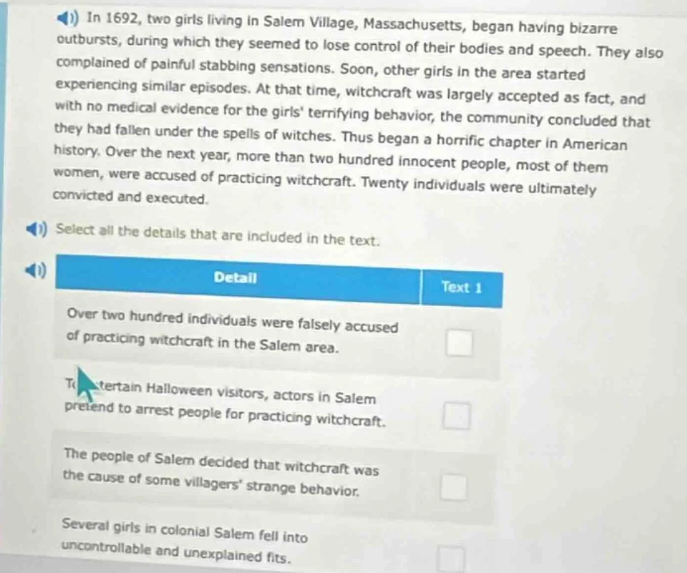 in 1692, two girls living in salem village, massachusetts, began having…