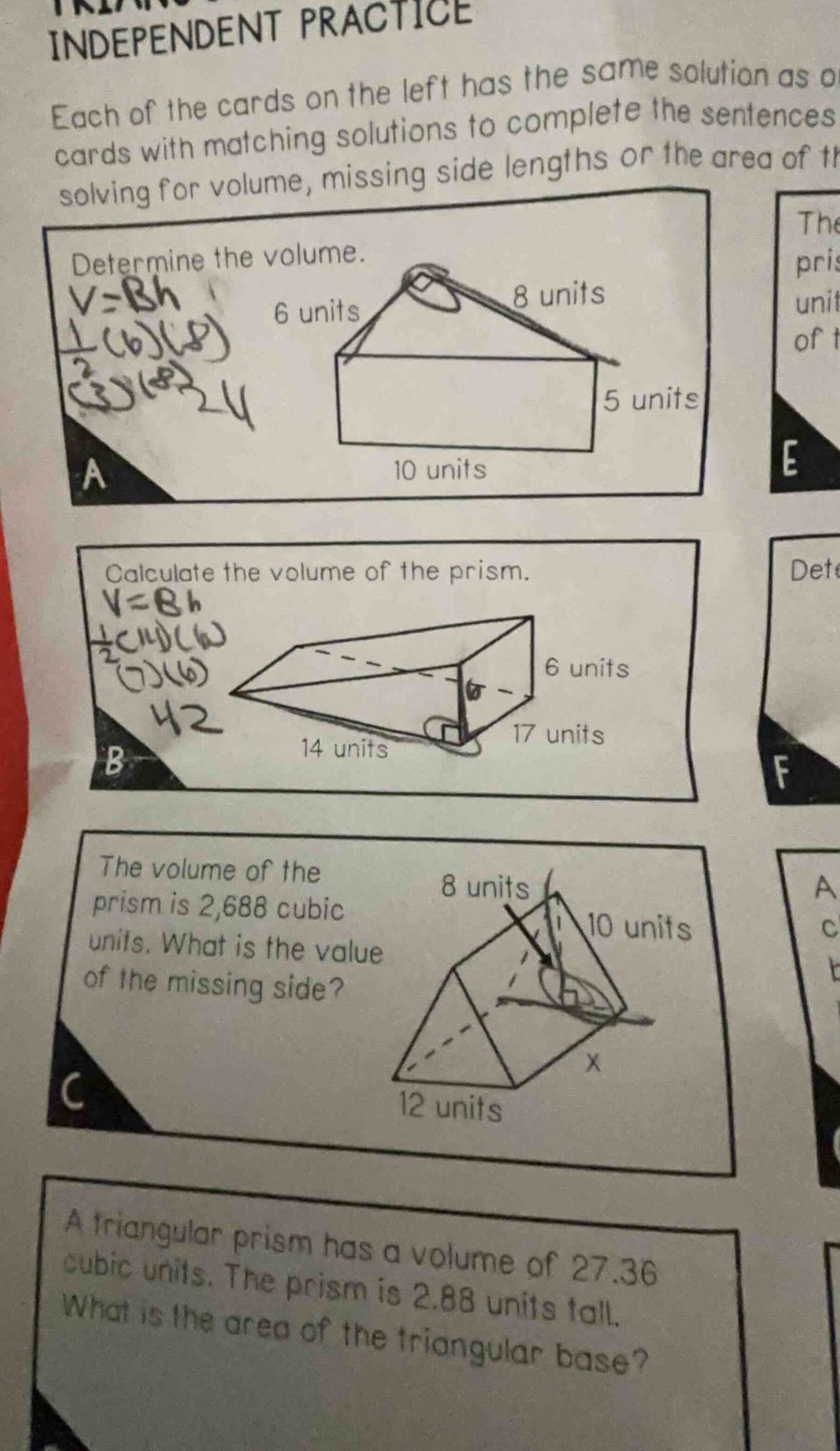 independent practice each of the cards on the left has the same solutio…