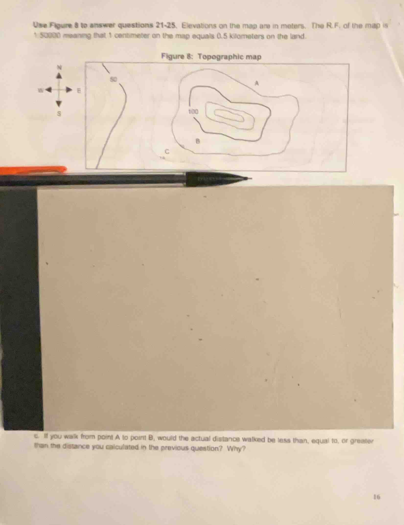 use figure 8 to answer questions 21-25. elevations on the map are in me…