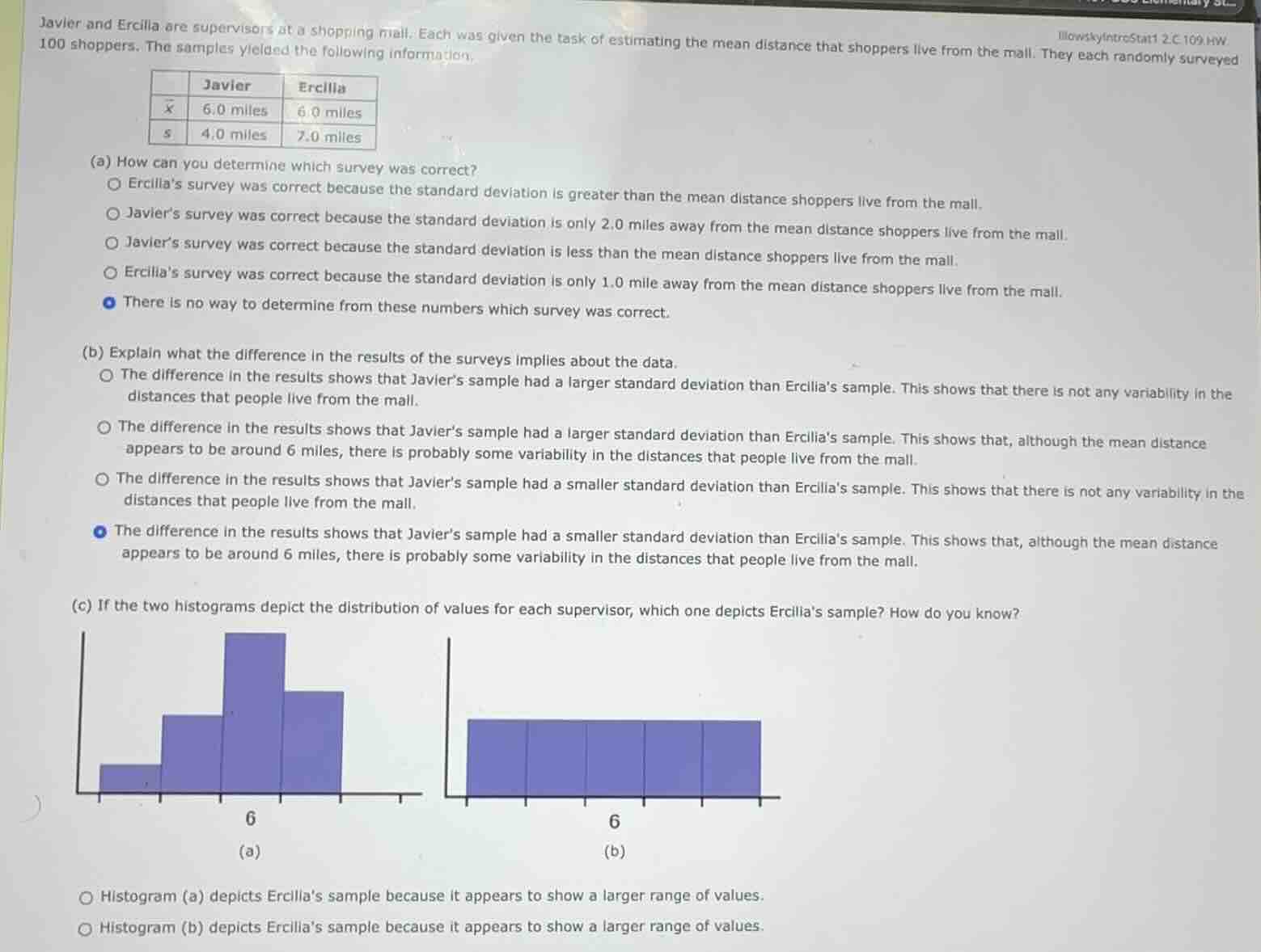 javier and ercilia are supervisors at a shopping mall. each was given t…