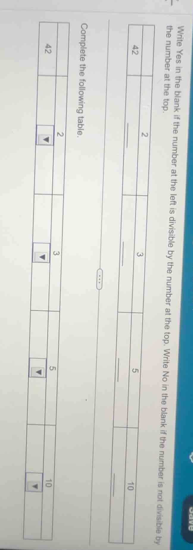 write yes in the blank if the number at the left is divisible by the nu…