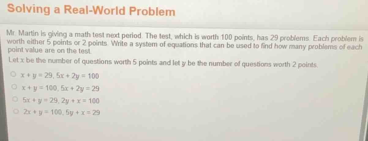solving a real - world problem mr. martin is giving a math test next pe…