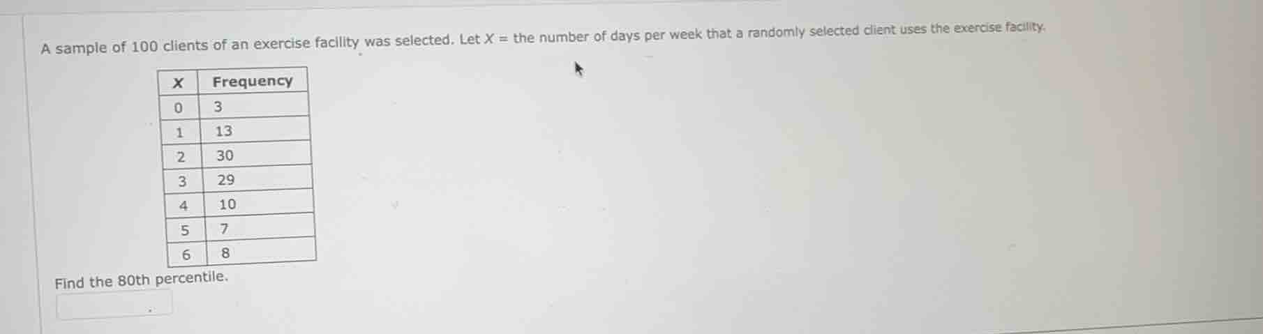 a sample of 100 clients of an exercise facility was selected. let x = t…