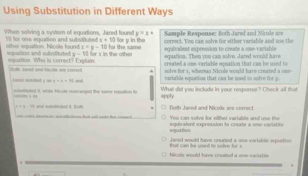 using substitution in different ways when solving a system of equations…