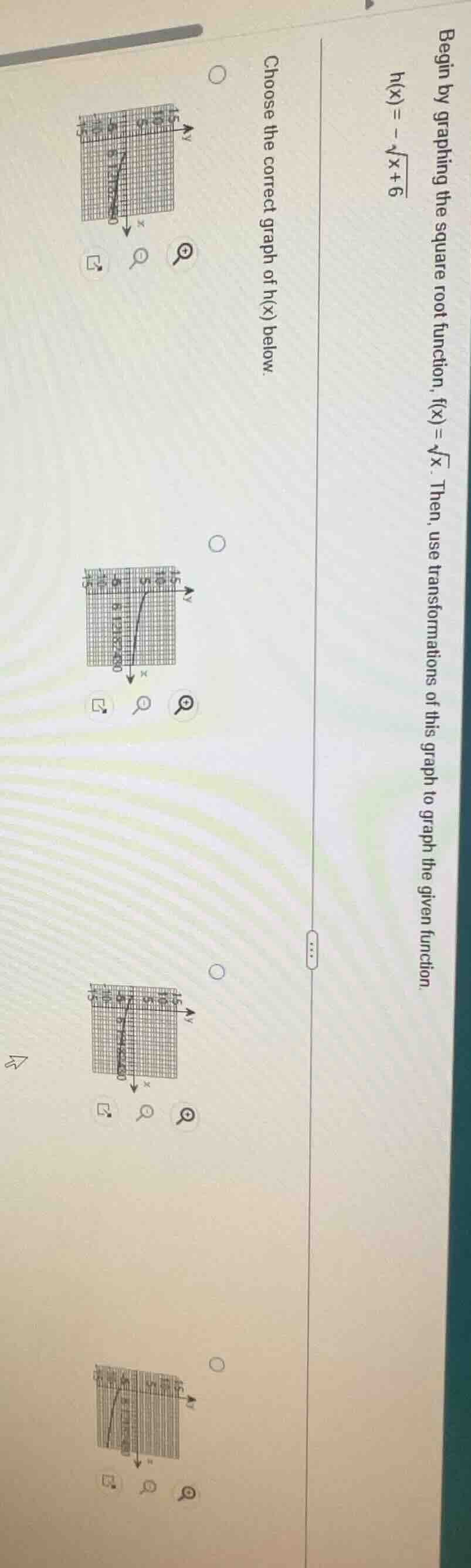 begin by graphing the square root function, f(x)=\\sqrt{x}. then, use t…