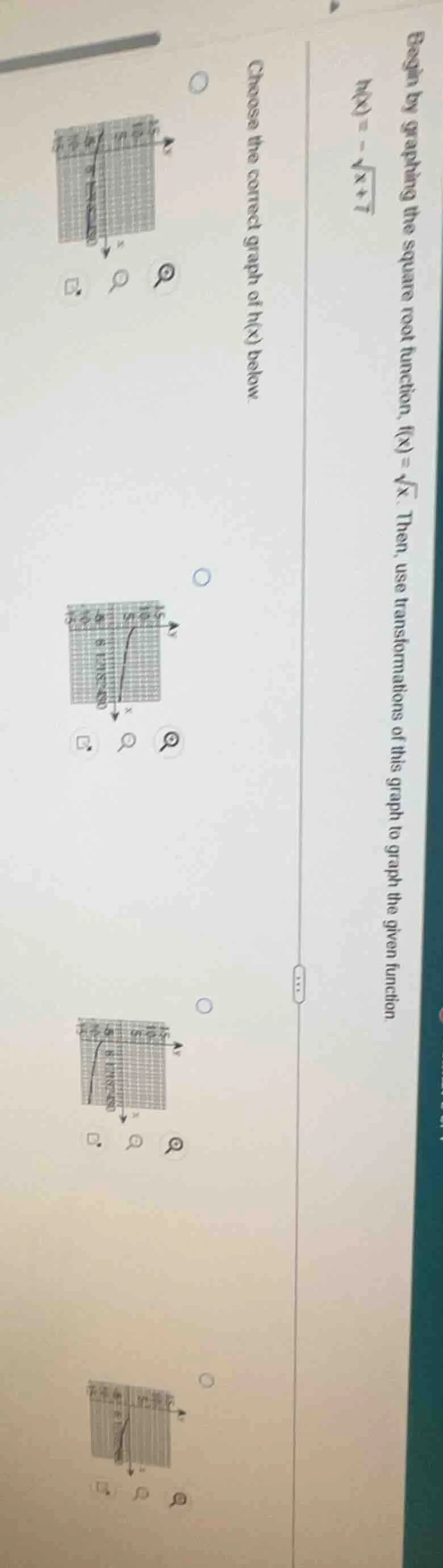 begin by graphing the square root function, ( f(x) = sqrt{x} ). then, u…