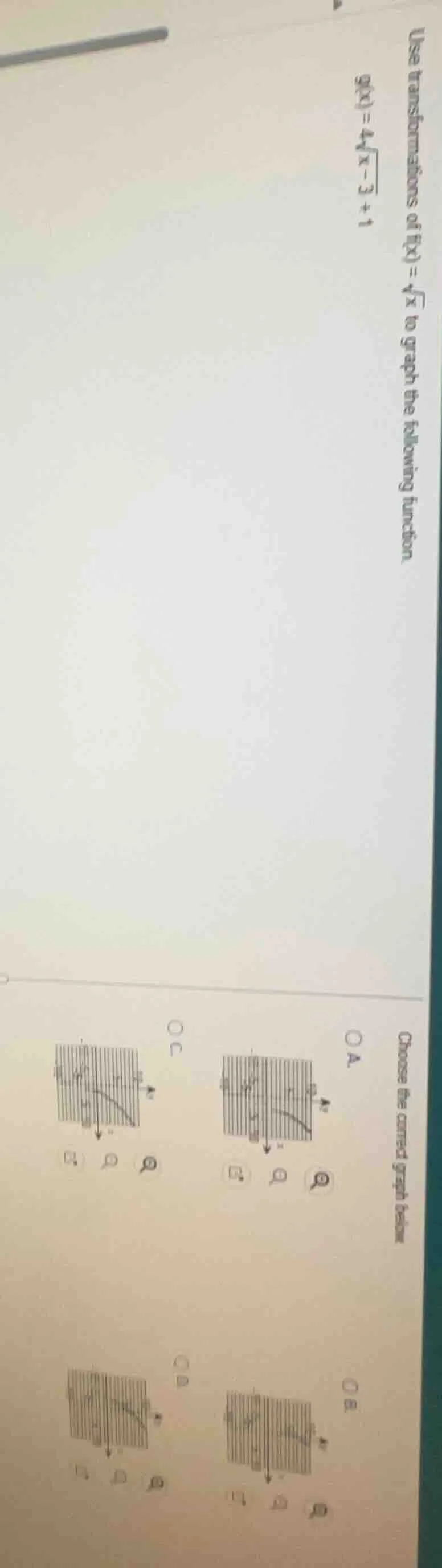 use transformations of ( f(x)=sqrt4{x} ) to graph the following functio…