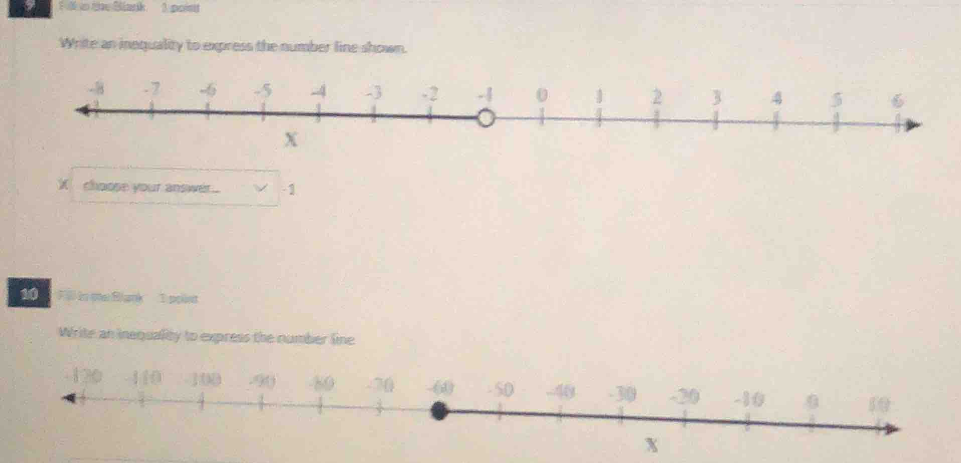 fill in the blank. 1 point write an inequality to express the number li…
