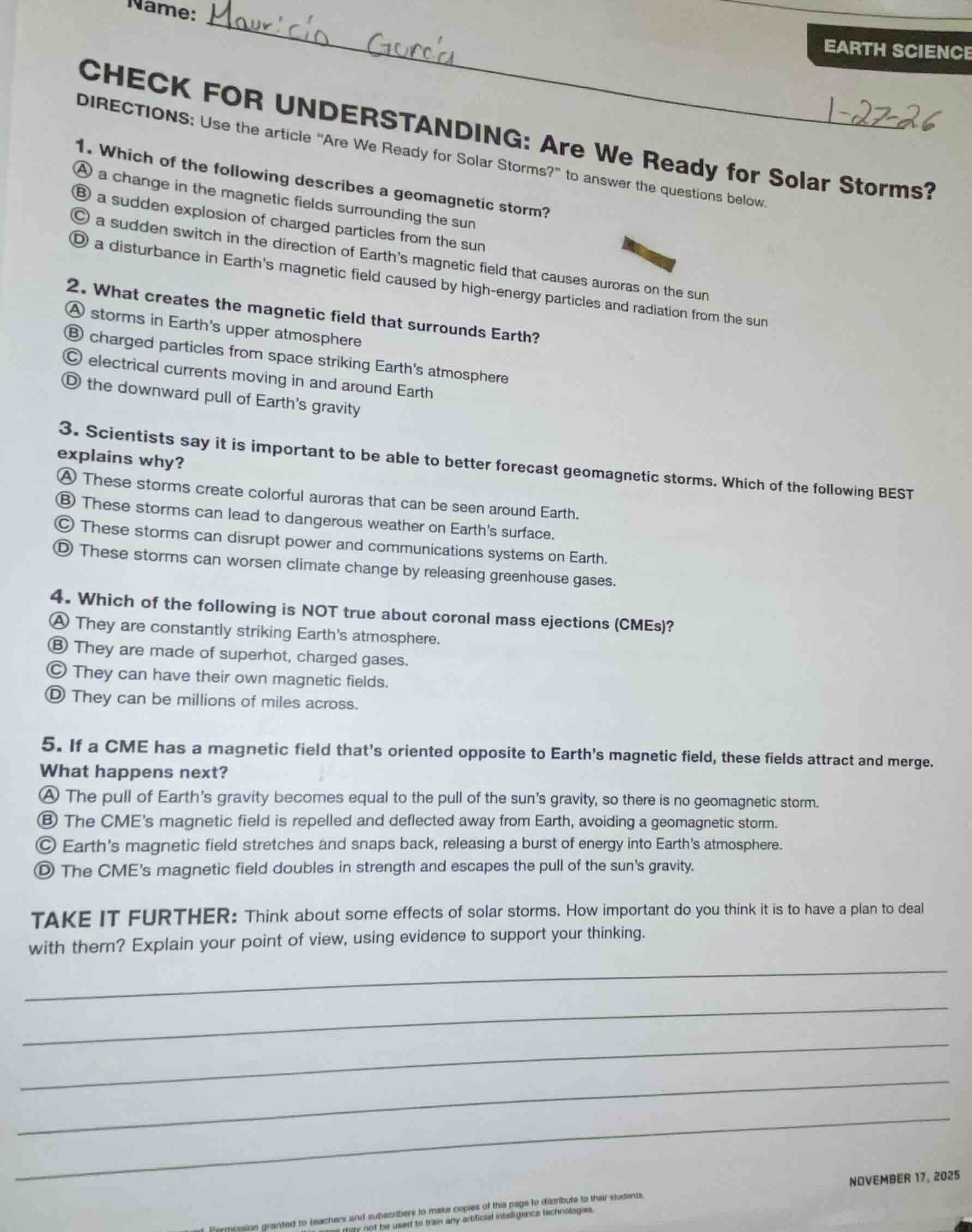 name: mauricio garcia earth science check for understanding: are we rea…