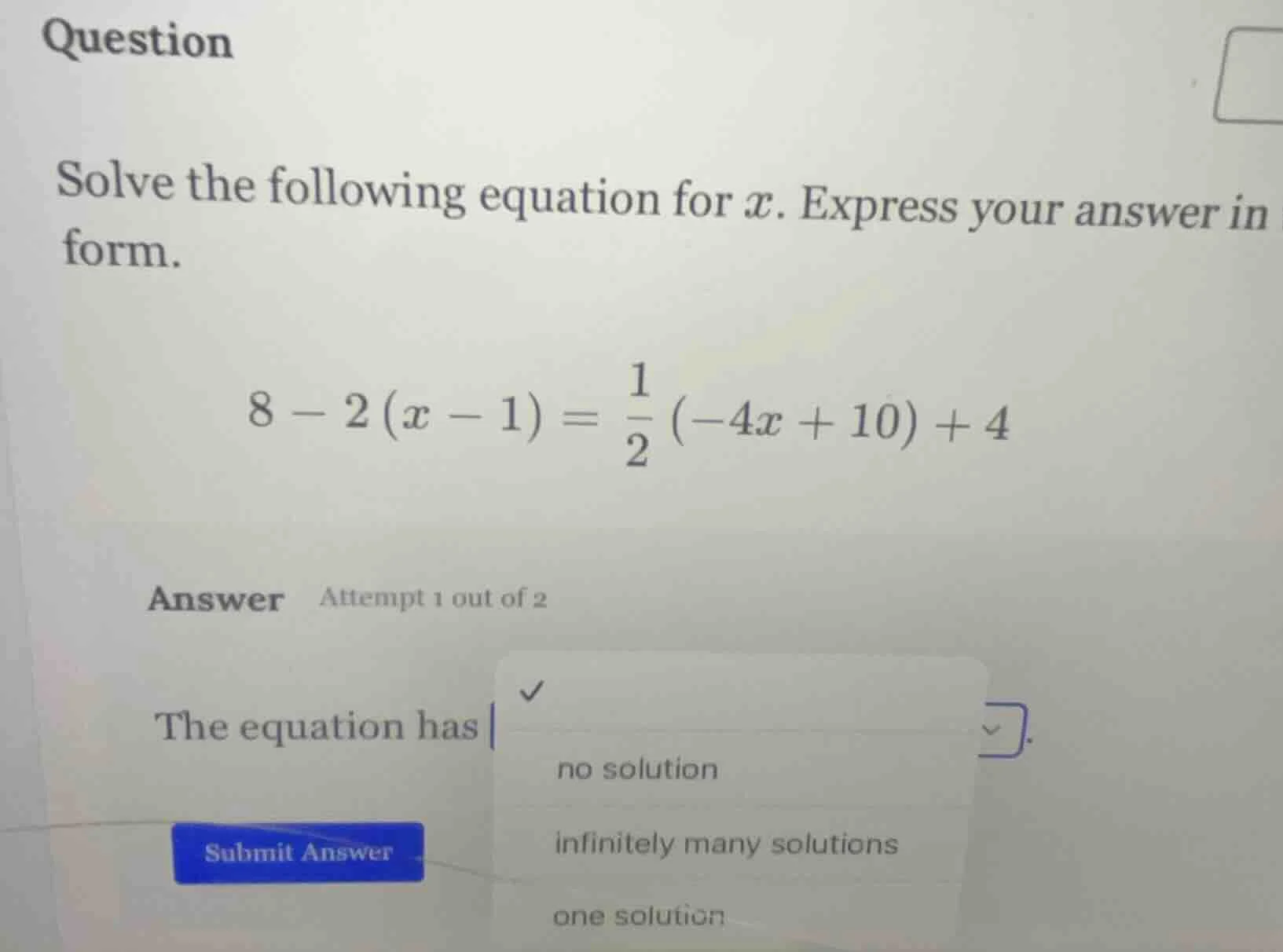 question solve the following equation for ( x ). express your answer in…