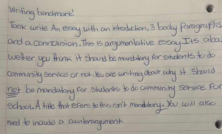writing benchmark! task write an essay with an introduction, 3 body par…