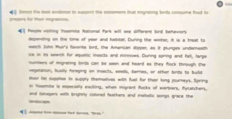 select the best evidence to support the statement that migrating birds …